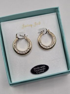 Swarovski Crystal Elements Gold Hoop Earrings Clear 1 inch Lightweight Wedding